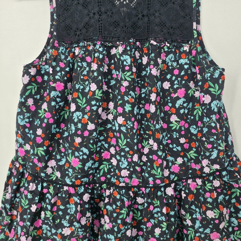 Kate Spade New York Top Black Floral Greenhouse Lace Yoke Tassels Boho Size L - Picture 9 of 12